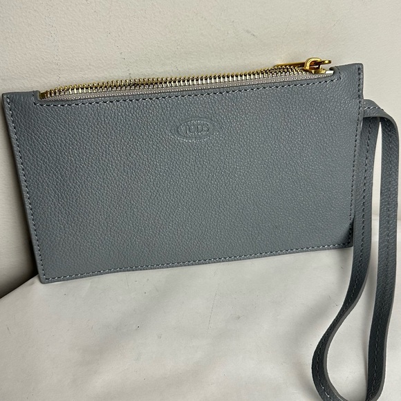 Tod\'s Gray Leather Pouch with Gold Zipper